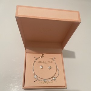 Authentic Stella Rose Fine Gold Plated Clear Crystal Heart Bracelet & Earrings Set