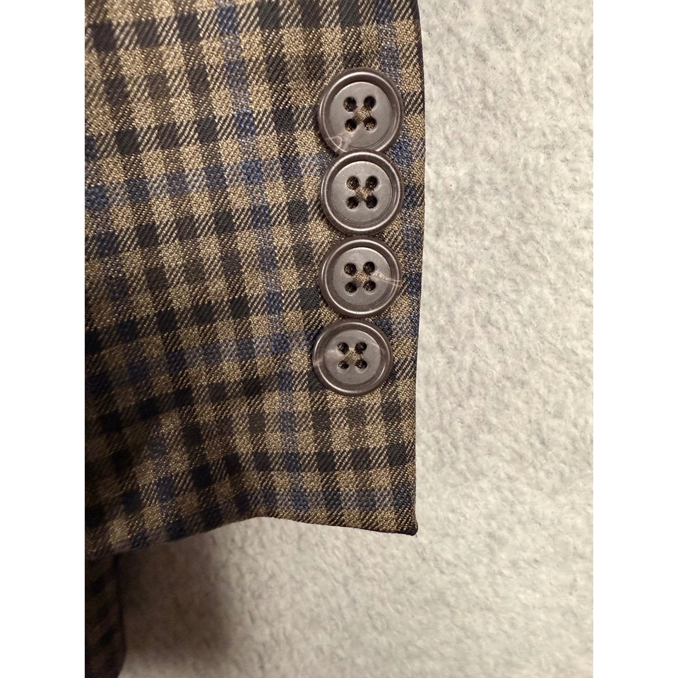 Jaqueta esportiva Joseph Abboud masculina 46L marrom azul xadrez lã feita nos EUA - Imagem 2 de 4