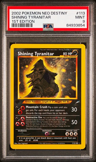 Shining Tyranitar 113/105 Neo Destiny 1st Edition Holo Secret Rare PSA 9