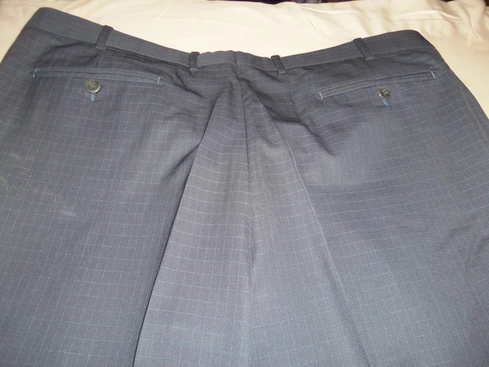 273- Zanella - Bennett LIGHT SILKY WOOL DARK GRAY PLAID PANTS - 40 X 33 - Image 2 of 3
