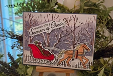 STAMPIN UP CARD KIT -HORSE & SLED  SENDING WARMTH YOUR CARD KIT MAKES 4 #XS-344