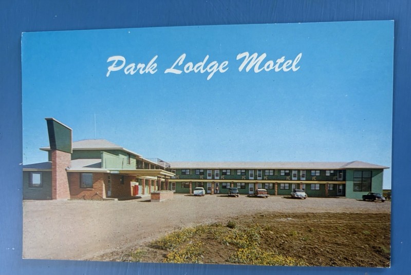 Park Lodge Motel Moose Jaw Saskatchewan Canada Postcard ~ Street View, Old Cars