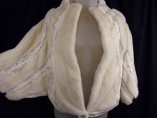 Vintage White Mink  & Lace  MINK Shawl Wrap Stole Shrug Large Tie Feature at Hem