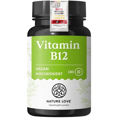 Nature Love  Vitamin B12-180 Tabletten - 500 µg pro Tablette - 2 aktive Formen