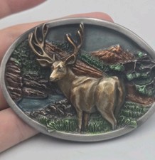1984 VINTAGE Buck Deer Stag Heavy 3D Pewter Belt Buckle Bergamot E-146 USA
