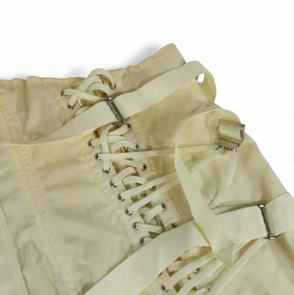 VTG Camp Corset Back Brace WHITE/IVORY Fan Laced STEAMPUNK Bustier Festival 42 - Image 2 of 4