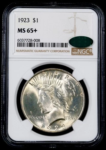 1923 Peace Silver Dollar – NGC MS65+ CAC – Lustrous PQ Coin - #375
