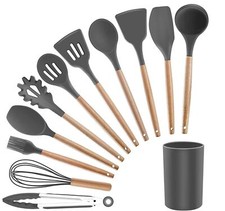 12pcs Kitchen Utensils Silicone Set Wooden Handle Cooking Tools Baking Cookware