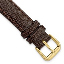 14mm 6.75" Brown Lizard-Style Grain Leather Gold-tone Buckle Watch Band