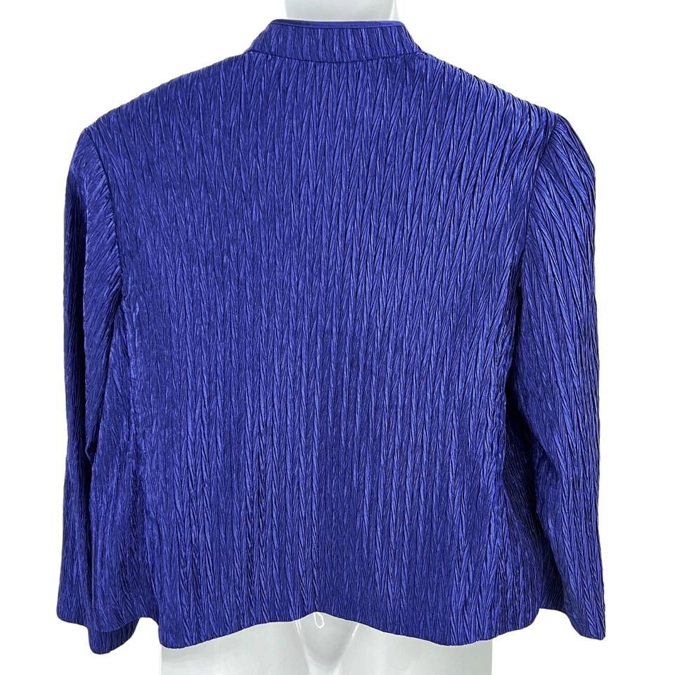 Chicos 2 NWT Crinkle Shine Elegant Blue Blazer Open Jacket Zip Pockets Holiday - Image 3 of 4