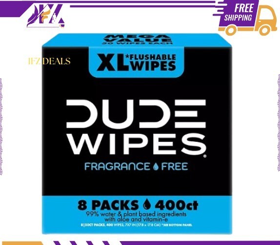 DUDE Wipes Extra Large Fragrance-Free Flushable Wipes 400 Count