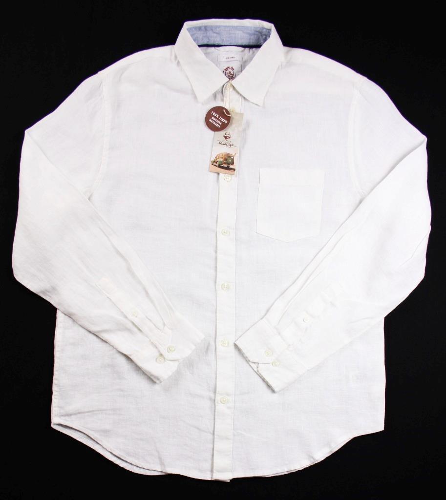 Panama Jack Mens Linen Shirt XL Long Sleeve Button Front Washable White $78 NEW