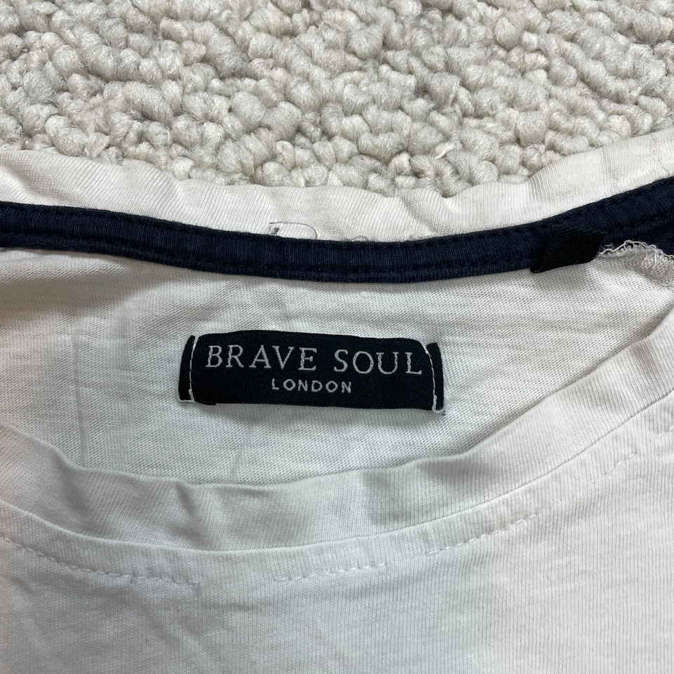 Camisa Brave Soul Para Hombres XL Blanca Azul Logo Básica Manga Corta Algodón Camiseta para Adultos Foto 3 de 4
