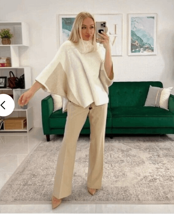 Note di Anita Ivory Beige Wool Cashmere Blend Knit Pullover Poncho