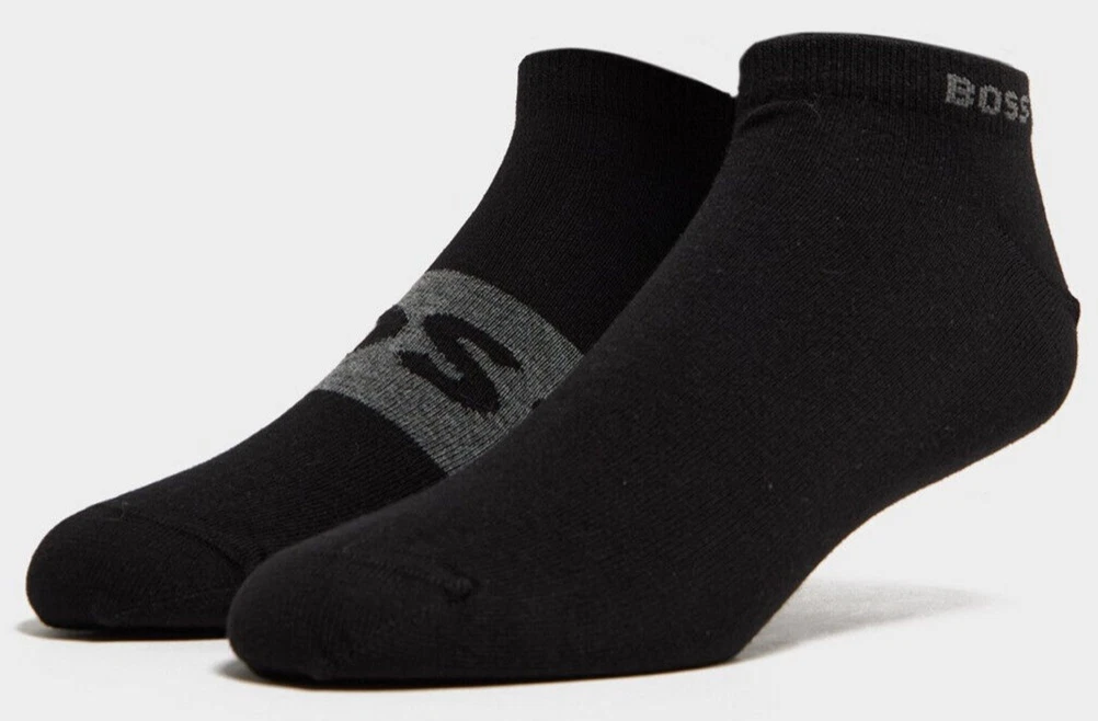 Hugo Boss Socks Mens 2 Pairs Ankle Trainer Liner Black Grey Size 5.5 to 8 UK