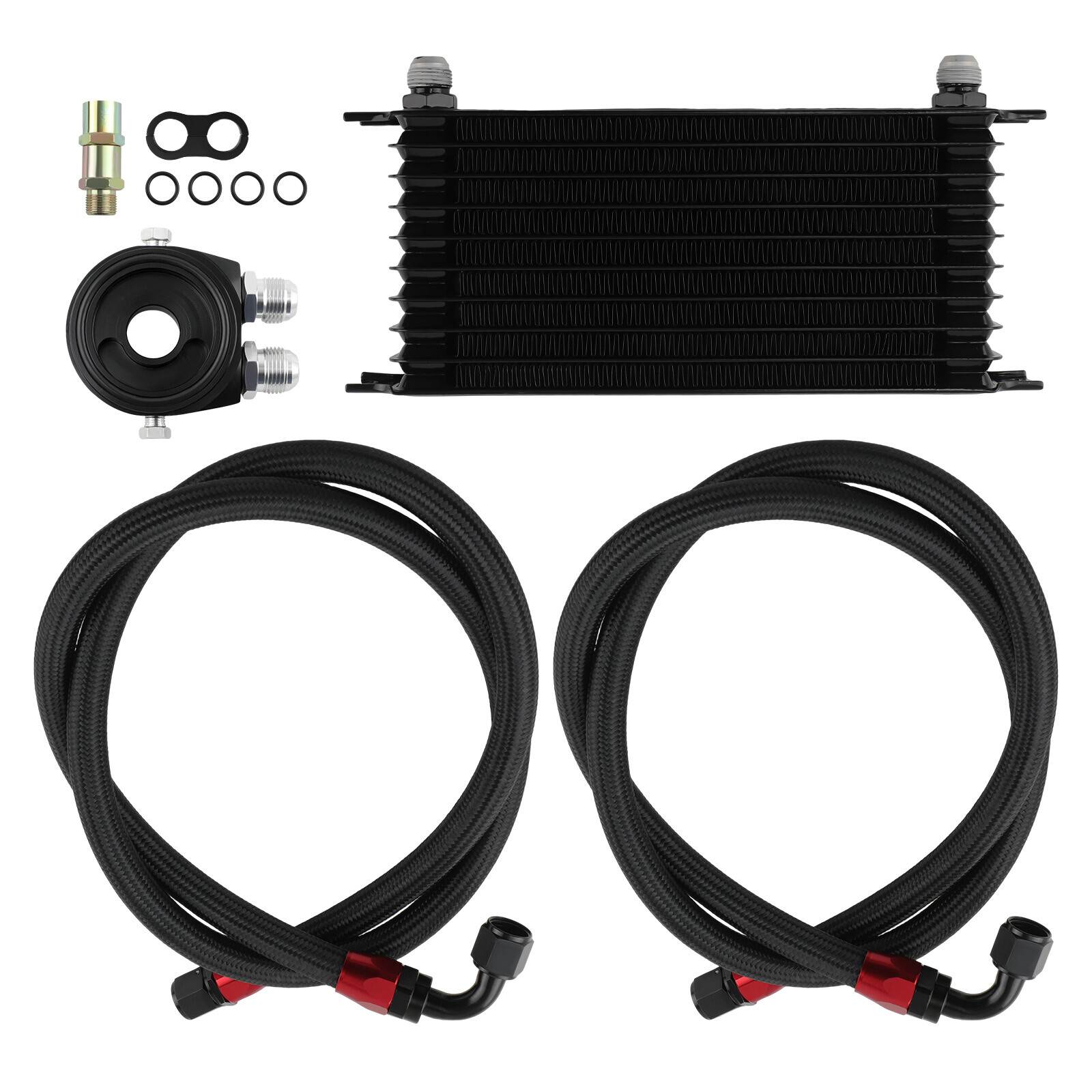 10-Row AN-10 Oil Cooler Kit Black 9.84x5.28x1.93in