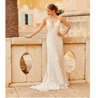filigree beaded blouson dress with v neck Backless Long V-Neck Beaded Prom Dress main image 1
