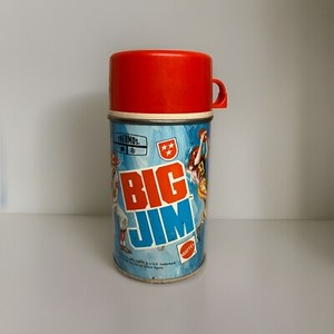 1972 Big Jim Thermos For Lunchbox Mattel Sport Action Man Fig Vintage Tin w/ Cap