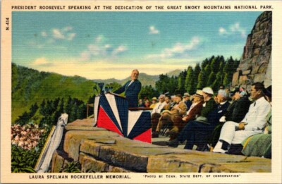 Vtg Postcard President Roosevelt Speaking at the Dedication of Smoky Mountains