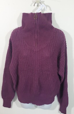 Falls Creek L Women's Burgundy Mock/Zip Neck Pullover Chunky Knit  Sweater 