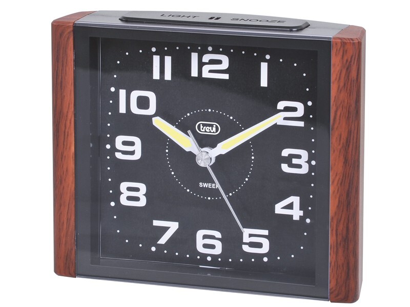 Orologio Sveglia Quarzo Trevi Legno Sweep Silenziosa con Luce