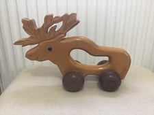 Vintage Wooden Push Along reindeer On Wheels toy