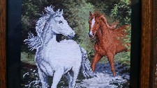 "Horses In The River" Hand Made Needlepoint Hand Crafted Tapestry Gobelin Rare