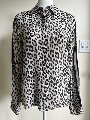 $295 Alice and Olivia Women's Brown Leopard Print Silk Blouse Size XS