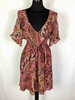 Robe Bohème Femme GAI MATTIOLO En Soie - Taille S (40) - Couleur Violet Bordeaux - Occasion Très Bon état