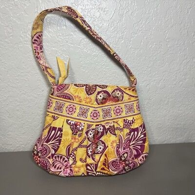 Vera Bradley Bali Gold Yellow Floral Pink Red Purse Small Pleated Handbag