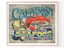 Calabash NC Seafood PRINT   art decor, print, vintage  style sign  shrimp oyster