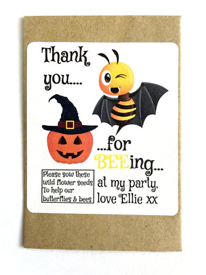 50x Personalised Halloween Birthday Bee Wildflower Seed Packs For Party Bags H5B