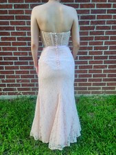 Lace Peach Pink Morilee Corset Strapless Bridal Gown