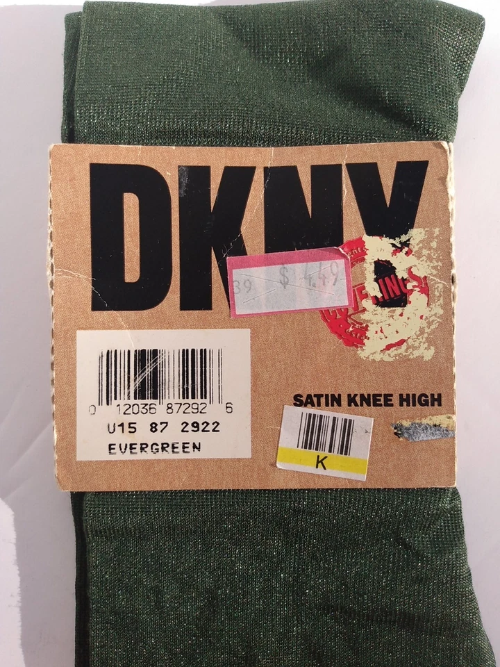 Calcetines DKNY MUJER SATINADO HASTA LA RODILLA Evergreen verde brillo de colección años 90 NOS #464 9-11 Foto 2 de 4