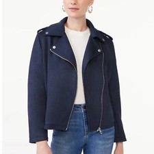 Scoop Faux Suede Moto Jacket Slate Blue Xxl