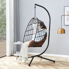 Indoor Outdoor Egg Swing Chair with Stand Hanging Chair with Rope Back