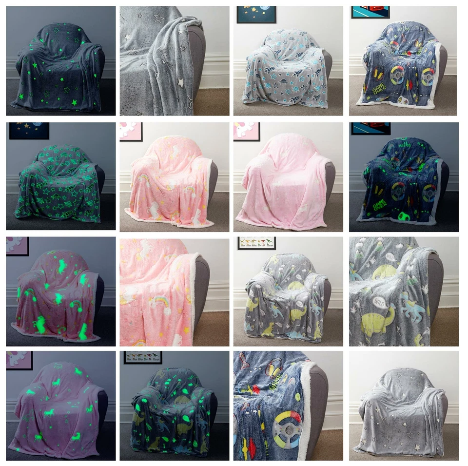 Fleece Blankets For Kids Soft Cosy Glow In The Dark Blanket Childrens Bed Throw
