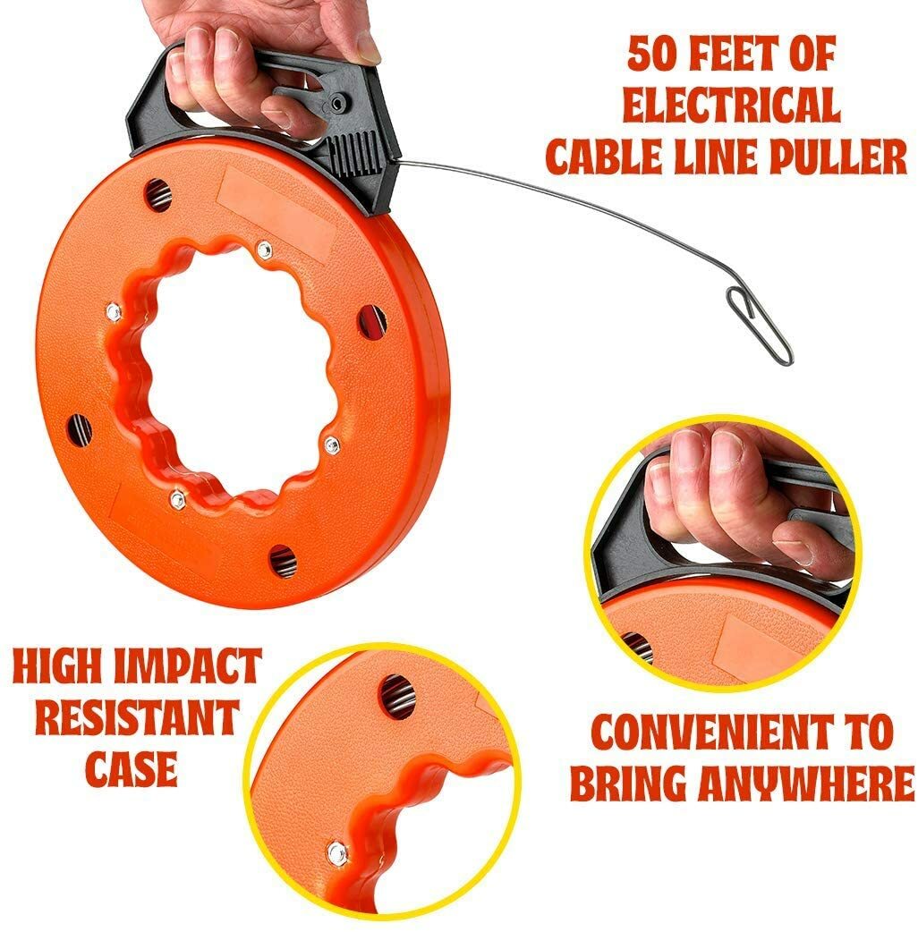 50 ft fish tape reel Gardner Bender FTS-50B Tape, Steel, Deluxe, Shatterproof Housing, Refillable, in. x 1/8 in. x 3/5 in Strong S Wholesale Fish Tape Reel 50'