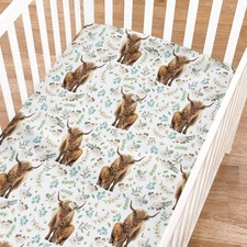 Highland Cows Floral Baby Crib Sheets for Boy Girl 52"x28" Highland Yak Boho ...