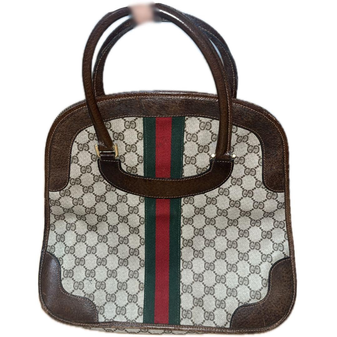 GUCCI Boston Handbag in GG Supreme or Leather with Web Stripe - Japan Import