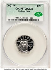 2001-W Proof Platinum Eagle 1/4 oz Non Designation CACG PR70 2587.20 per troy oz
