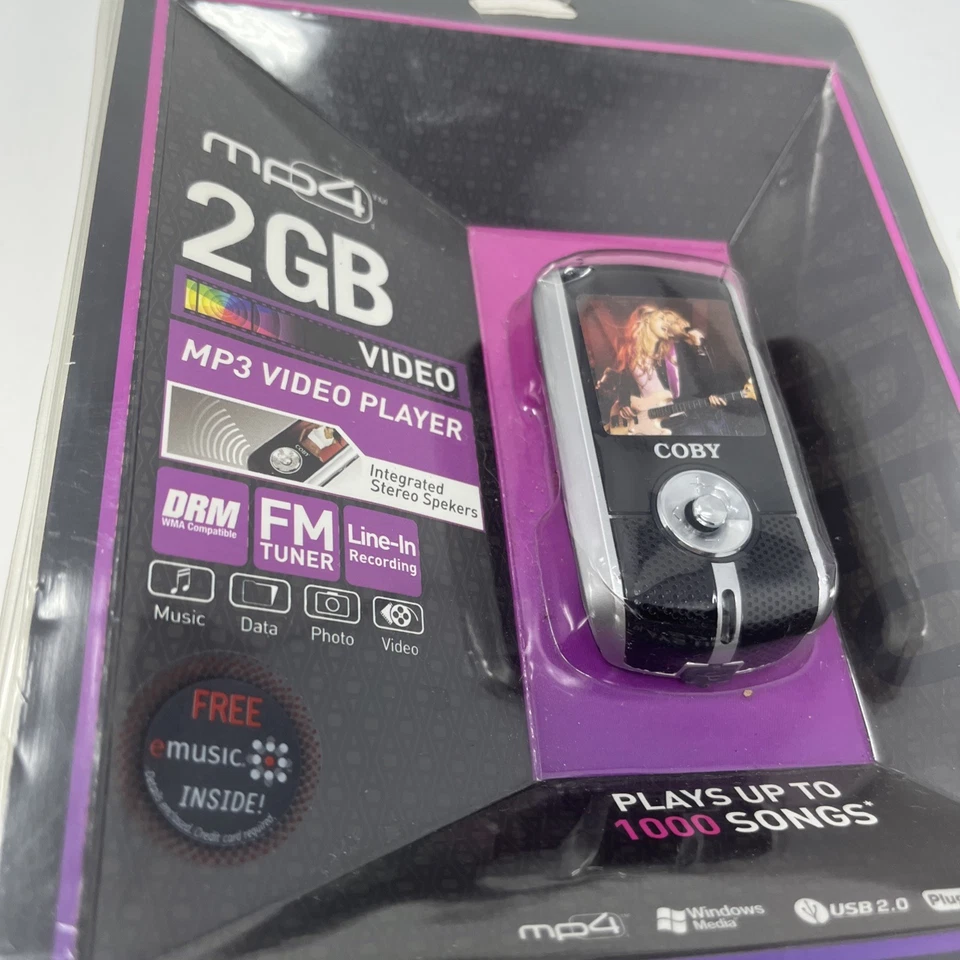 Coby MP4 2GB MP3 Video Player FM Tuner Plug and Play MP-C7097 Silver Black NEW - Image 2 of 3