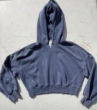 Women's Abercrombie Fitch Hoodie Blue Gray S Street Distressed Cropped Preppy