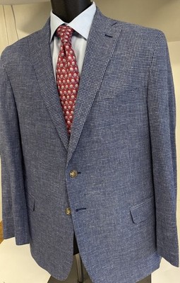 Jos A Bank 1905 Lightweight Cotton Linen Blue Check Blazer Sport Coat 46 Reg EXE