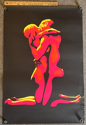 Original 1970 Blacklight Poster - Nude Lovers Psychedelic Fluorescent VG-
