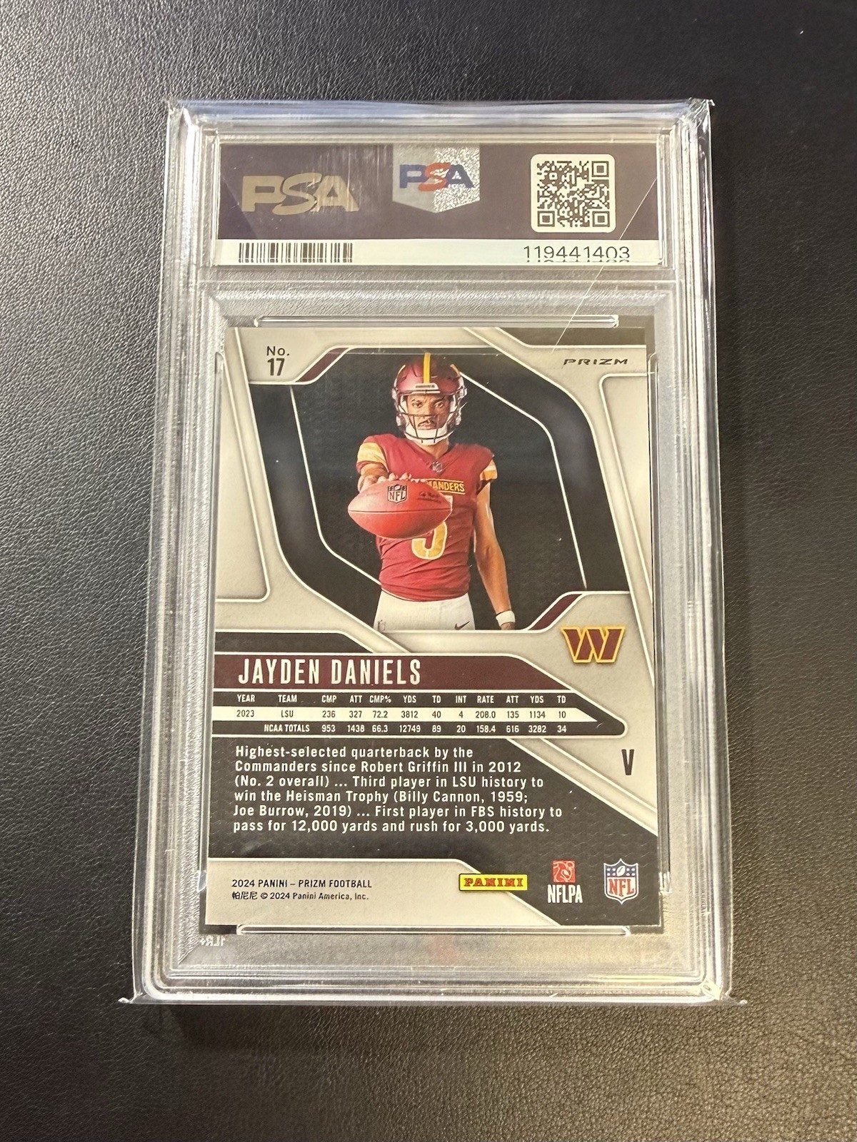 2024 Panini Prizm - Rookie Variations Jayden Daniels #17 Silver Prizm PSA 9 view 2