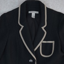 VTG BANANA REPUBLIC WOMENS BLACK BOUCLE BLAZER with KHAKI TRIM SIZE 6