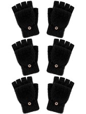 Geyoga 3 Pairs Kids Fingerless Gloves Winter Flip Gloves Warm 5-10 Years Black