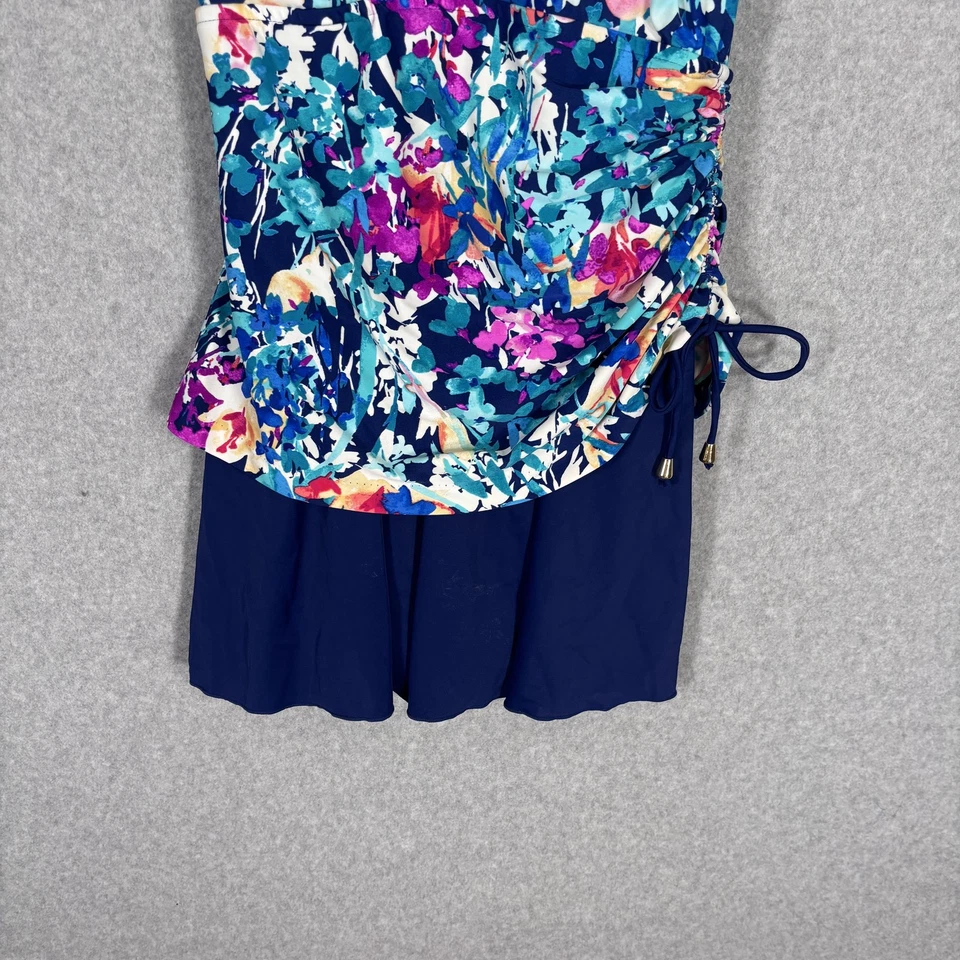 Vestido de Baño Azul Talla 10 Azul Floral Acanalado Falda Una Pieza Traje de Baño Modesto Foto 3 de 4