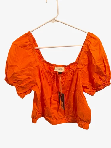 Universal Thread Women's Orange Square Neck Puff Sleeve Crop Blouse M